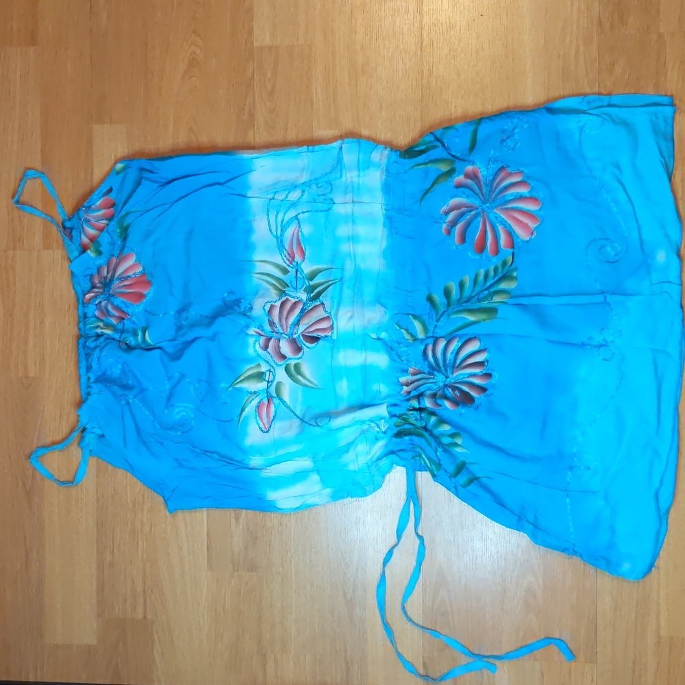 Blue tropic beach cover up dress